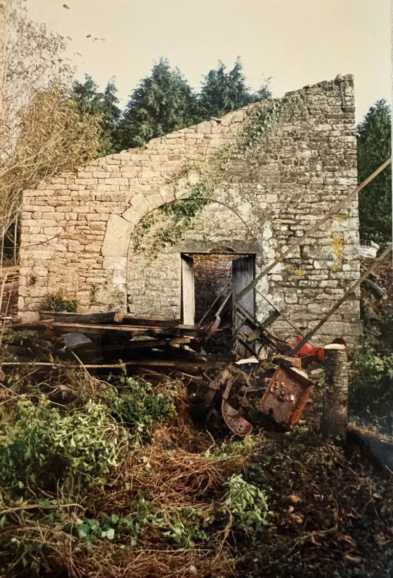 Pignon en pierre en ruine, avant travaux